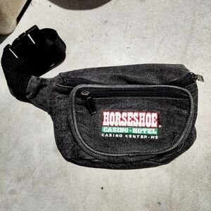 Vintage Horseshoe Casino Hotel Fanny Pack Belt Bag Black Canvas Adjustable EUC